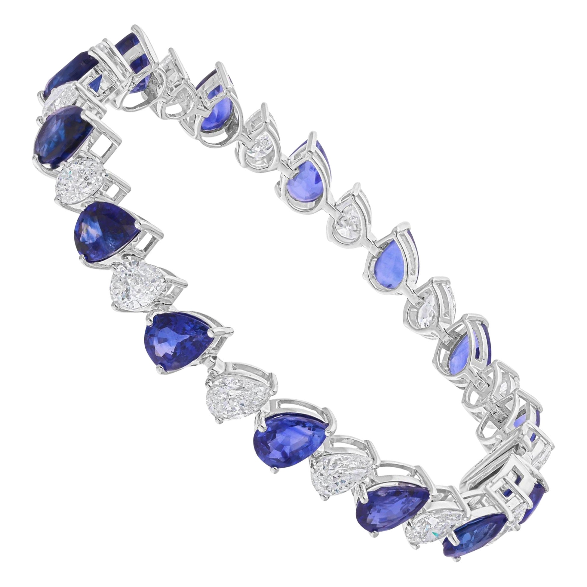Bracelet en or blanc 14 carats avec saphir bleu poire et diamants SI/H