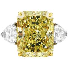 7.17 Carat Fancy Yellow Radiant Cut Diamond Ring GIA 2