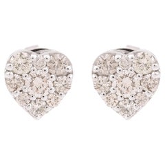 0.85 Carat Diamond Pave Heart Shape Stud Earrings Solid 10k White Gold Jewelry