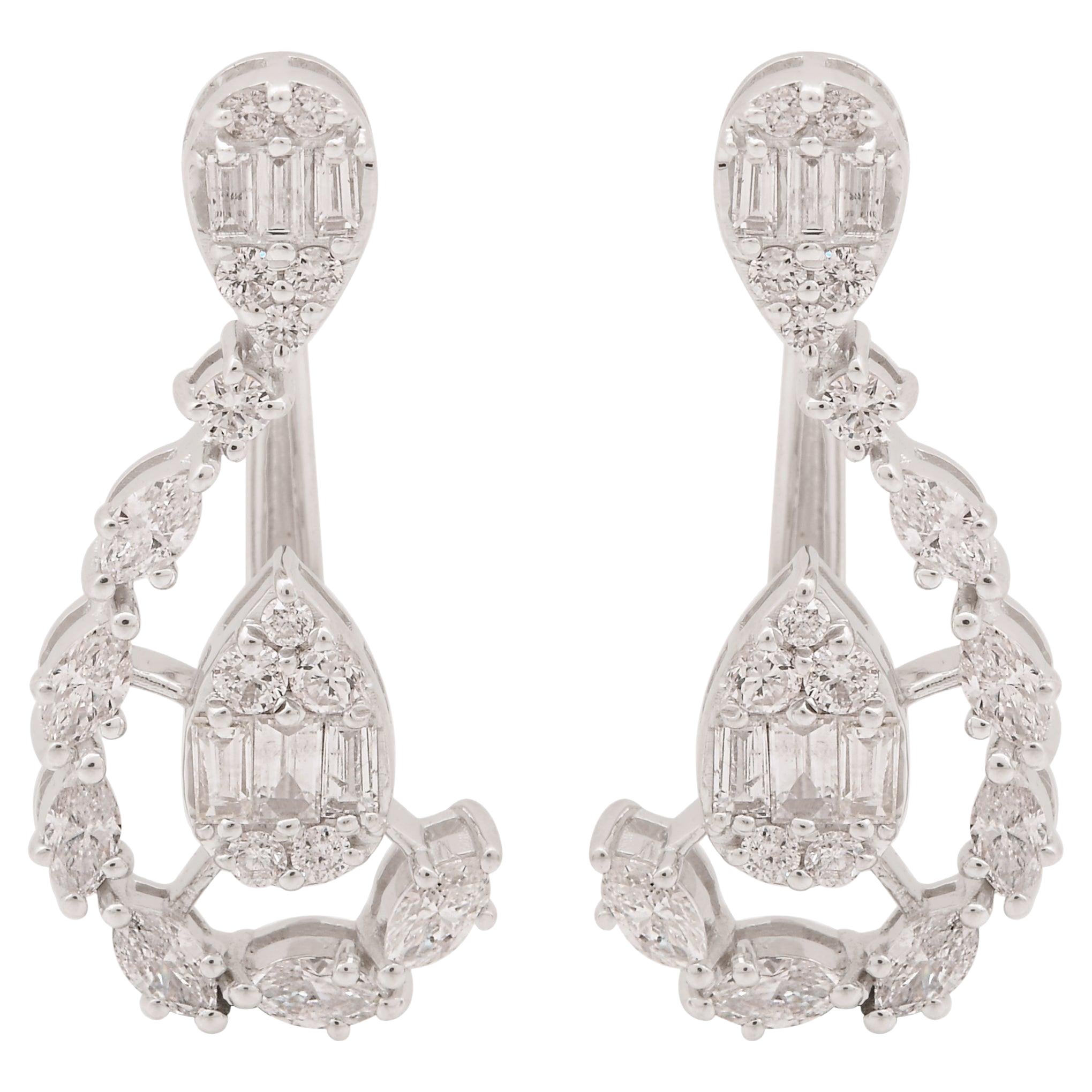 Natural 1.50 Carat Baguette Diamond Stud Earrings Solid 18k White Gold Jewelry