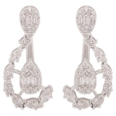 Natural 1.50 Carat Baguette Diamond Stud Earrings Solid 18k White Gold Jewelry