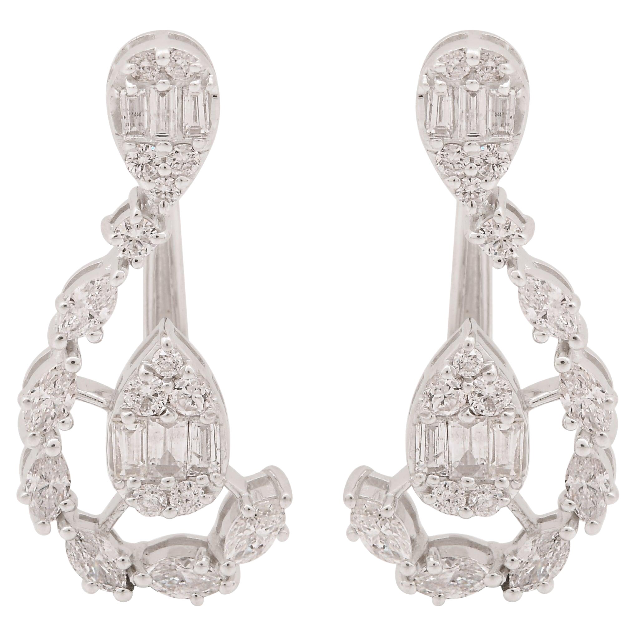 Natural 1.50 Carat Baguette Diamond Stud Earrings Solid 14k White Gold Jewelry