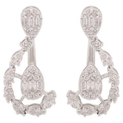 Natural 1.50 Carat Baguette Diamond Stud Earrings Solid 14k White Gold Jewelry