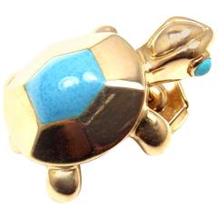 Cartier Turquoise Yellow Gold Turtle Tie Lapel Pin 5