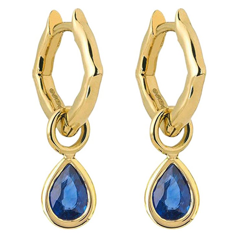18 Karat Yellow Gold and Sapphires Mini Hoop Earrings