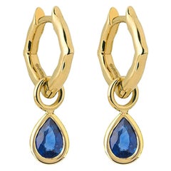 18 Karat Yellow Gold and Sapphires Mini Hoop Earrings