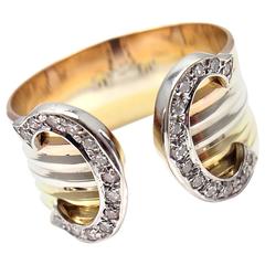 Cartier Double C Diamond Tri-Color Gold Band Ring