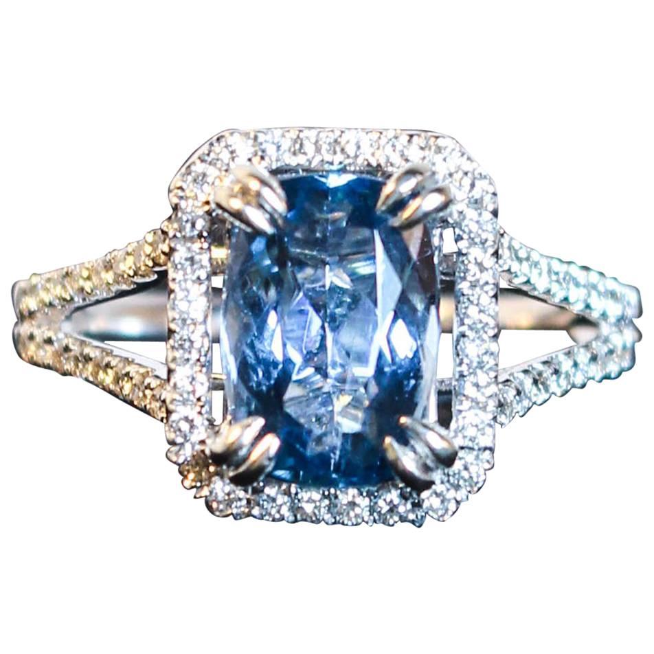  2.47 Carat Aquamarine Pave Diamond Ring For Sale