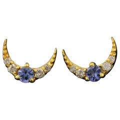 Natürlicher Diamant-Mond-Ohrring 14k Gold Tansanit Minimalistischer Dainty-Ohrring Geschenk.