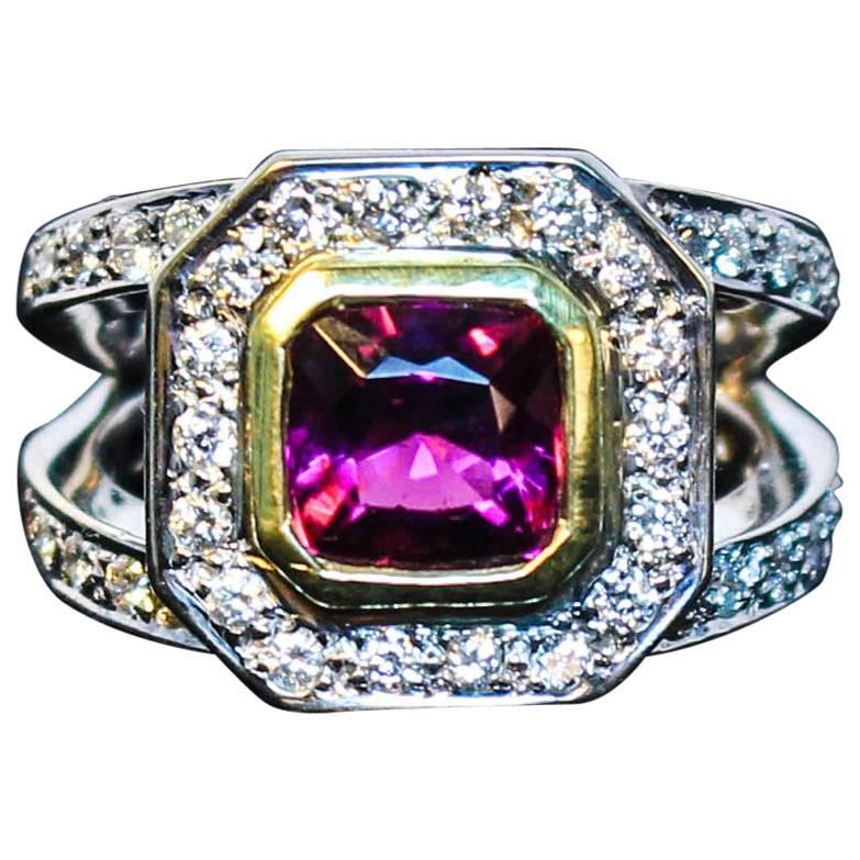 Rubelite and Pave Diamond Cocktail Ring For Sale