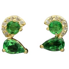 Boucle d'oreille diamant naturel Or 14k Tsavorite Garnet Minimalist Stud Drop Earring.
