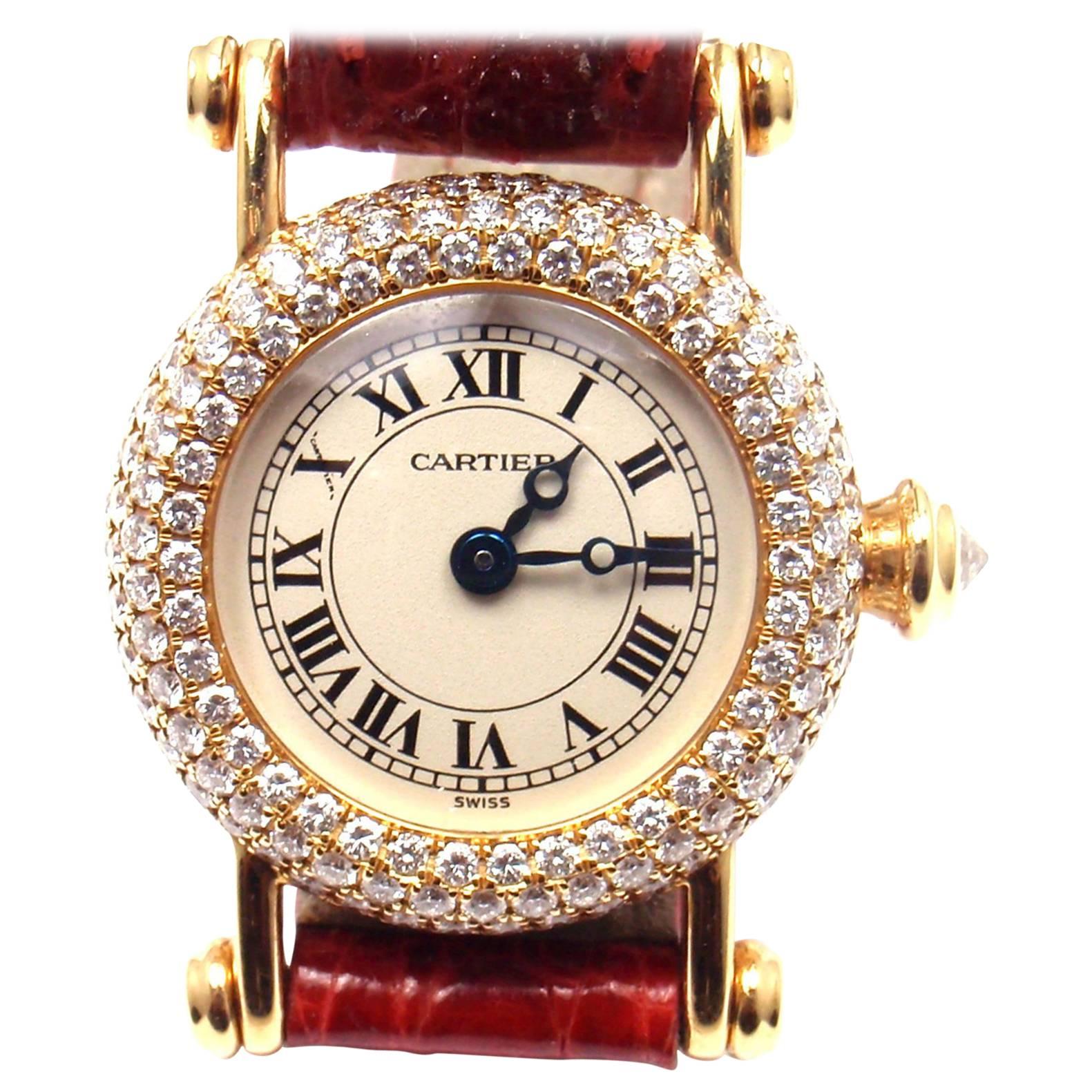 Cartier Ladies Diabolo Yellow Gold Diamond Quartz Wristwatch