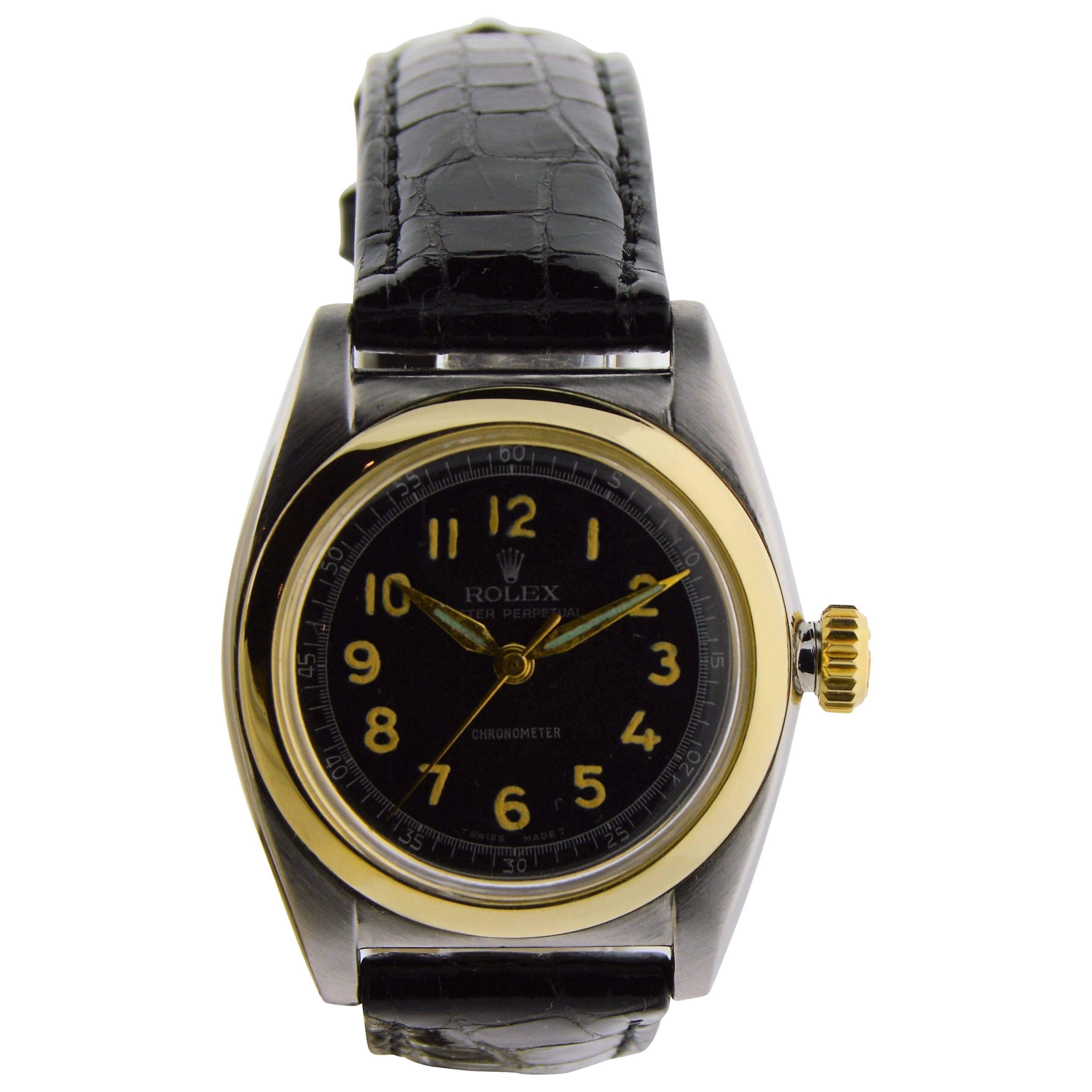 Rolex Watch Company Stainless Steel Gold Bezel Bubble Back Watch