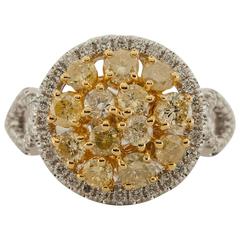 1.01 Total Carat Fancy Yellow Diamond Cluster Ring