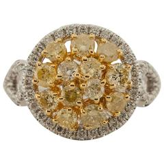 1.01 Total Carat Fancy Yellow Diamond Cluster Ring 6