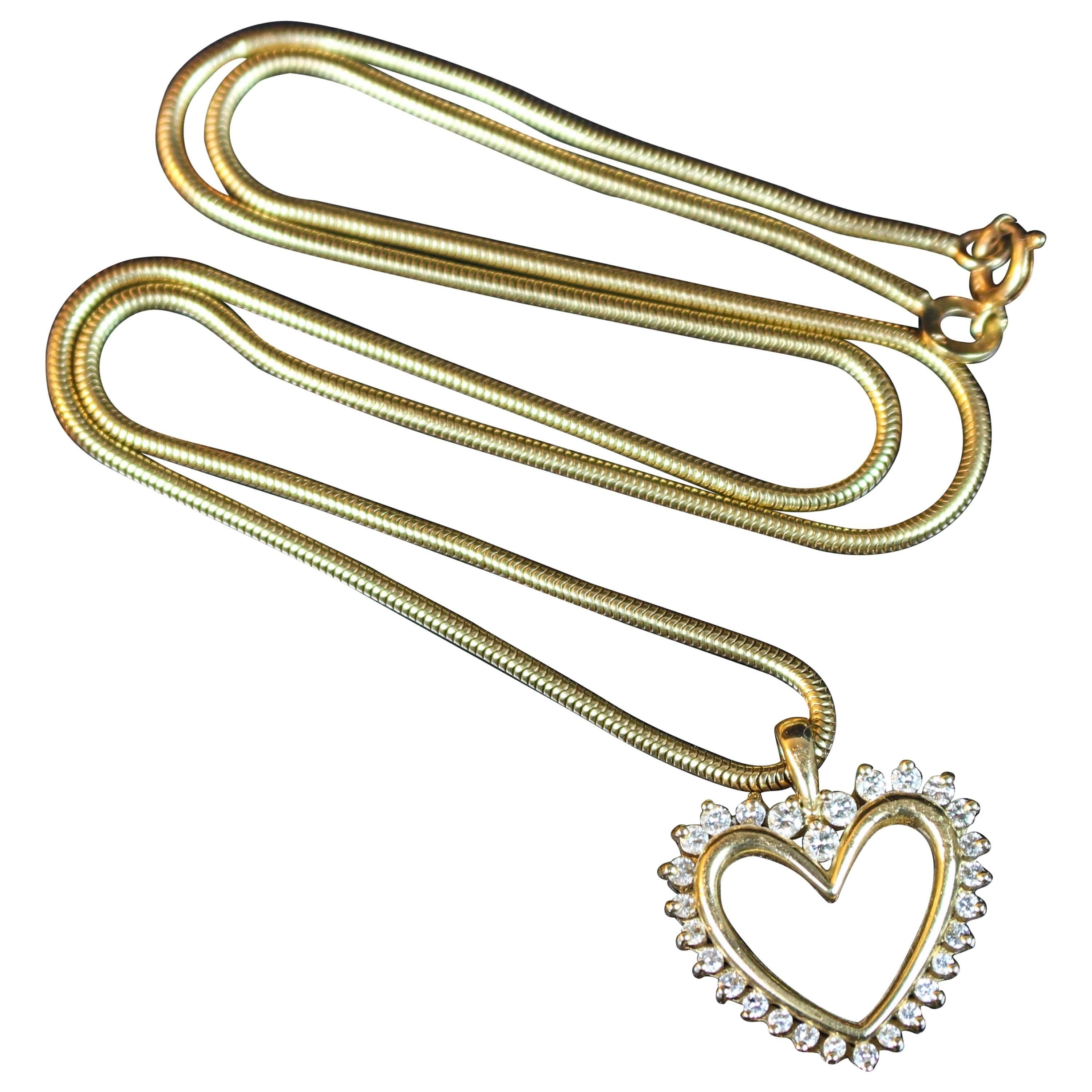 Yellow Gold and Diamond Heart Necklace