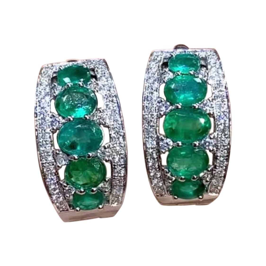AIG Certified 3.56 Carat Zambian Emeralds Diamonds 18K Gold Earrings