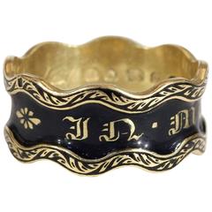 Antique British Victorian 1848 Black Enamel Gold Memorial Ring 7
