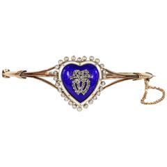 Victorian Convertible Pearl Diamond Bangle Pendant Enamel Heart