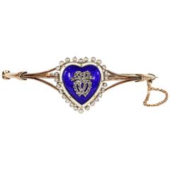 Victorian Convertible Pearl Diamond Bangle Pendant Enamel Heart