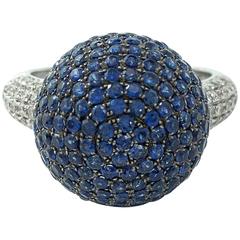 Blue Sapphire Diamond Ball Ring