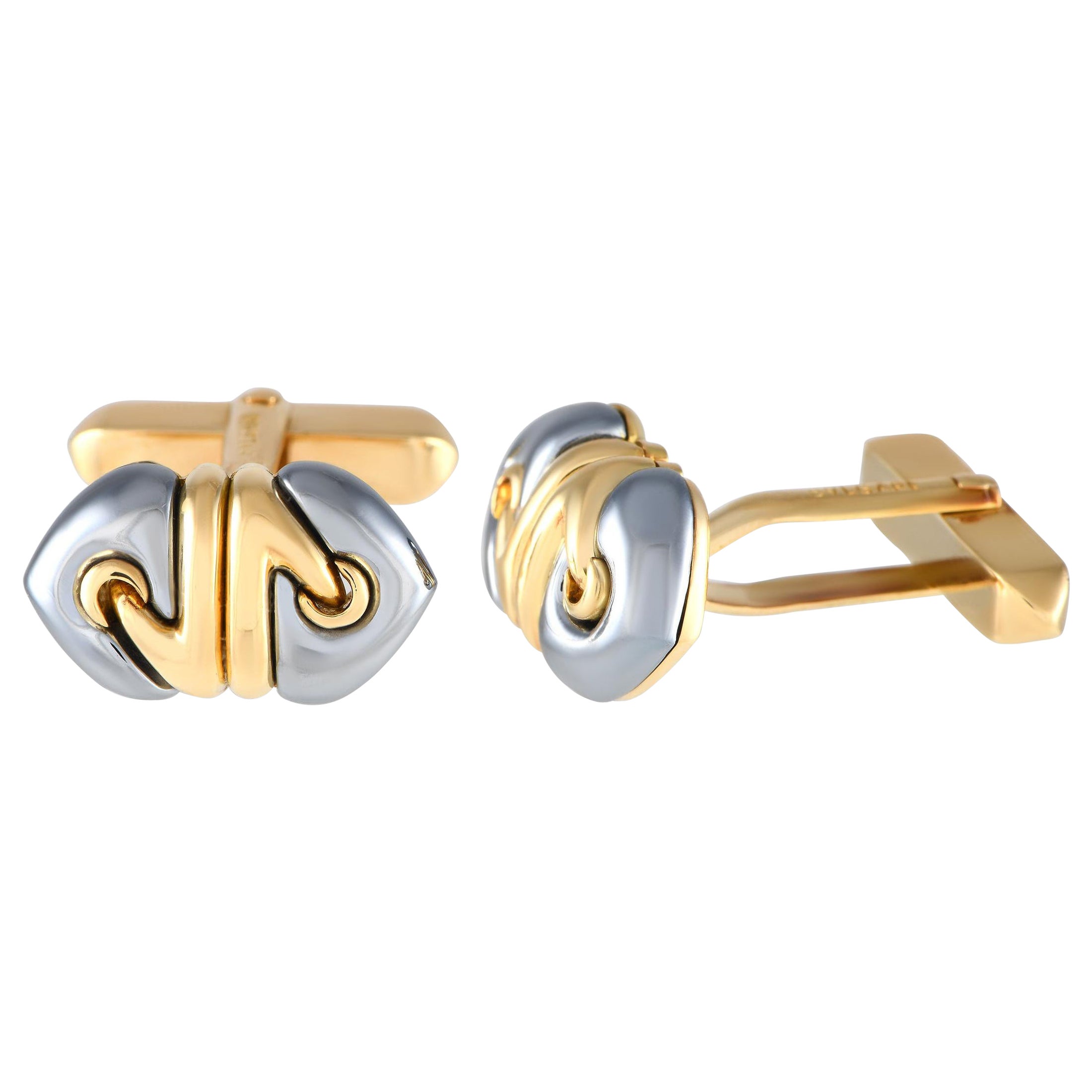 Bvlgari Doppio Cuore 18K Yellow Gold Hematite Cufflinks