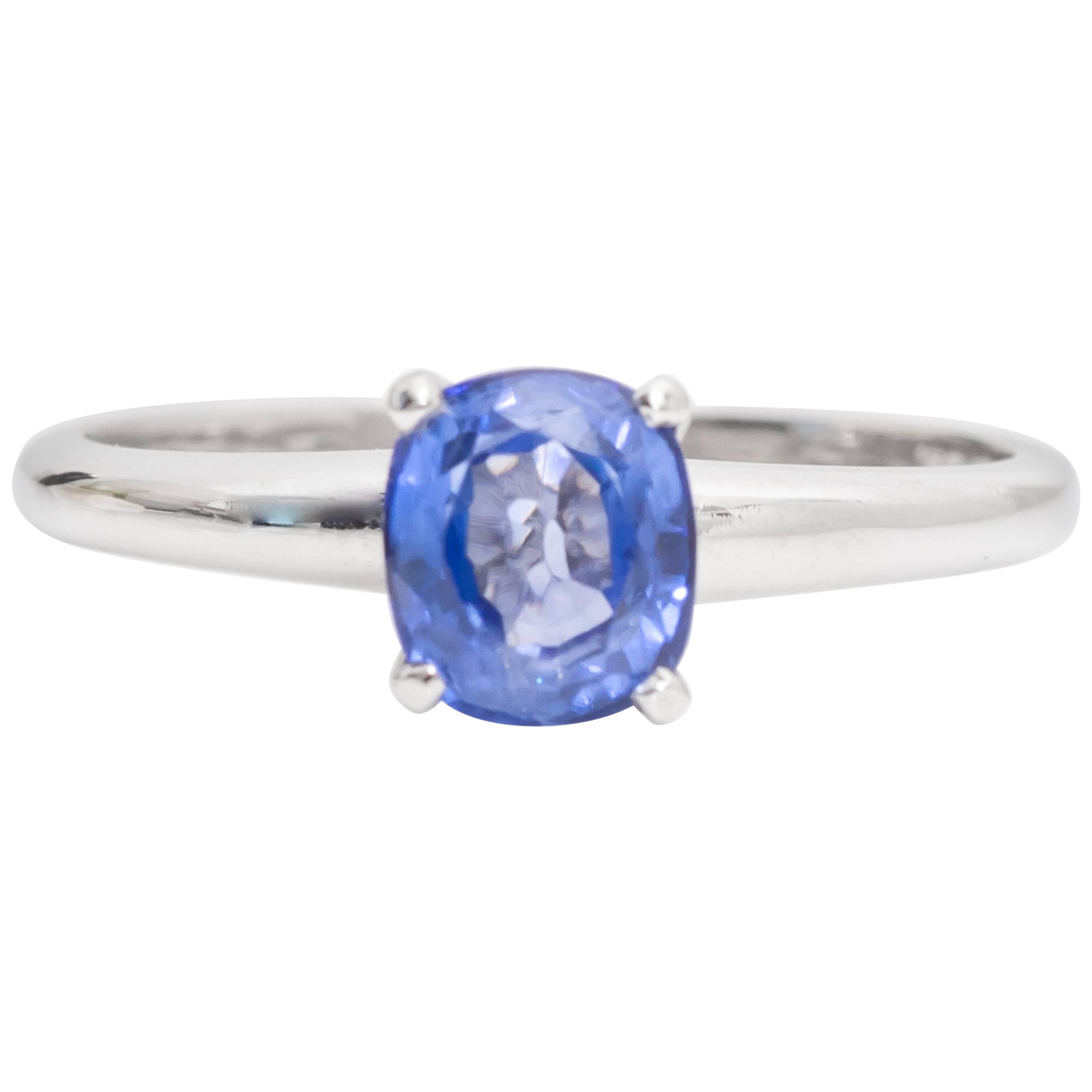 1970s Platinum Cushion or Oval Sapphire Ring For Sale