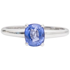1970s Platinum Cushion or Oval Sapphire Ring