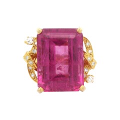 H. Stern Anello cocktail floreale con tormalina rosa Vivid Diamonds in oro giallo 18k GIA