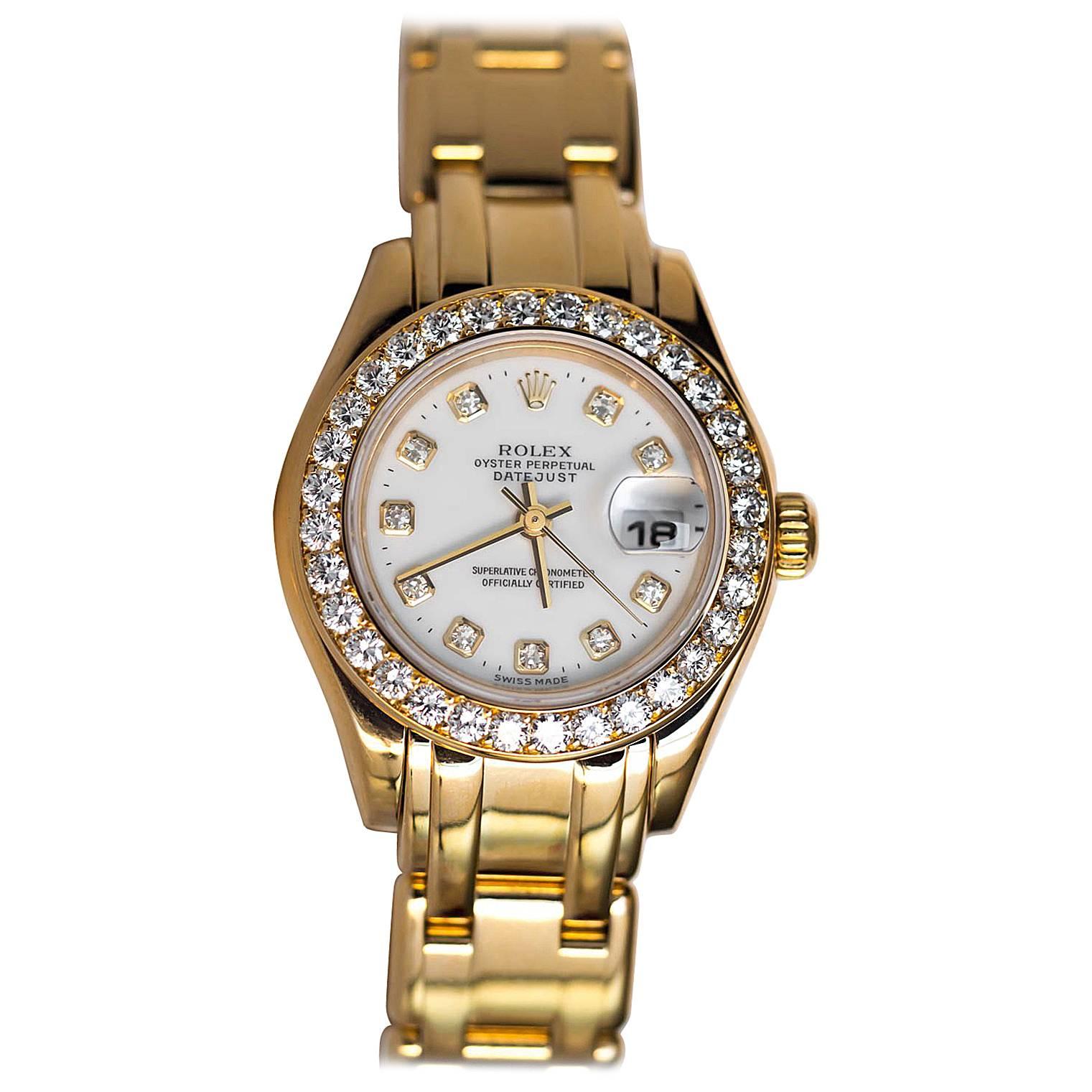 Rolex Ladies Yellow Gold Masterpiece Diamond Bezel and Dial Wristwatch 