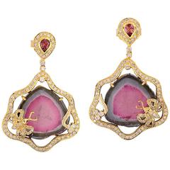 Pretty Watermelon Tourmaline and Diamond Earring 5