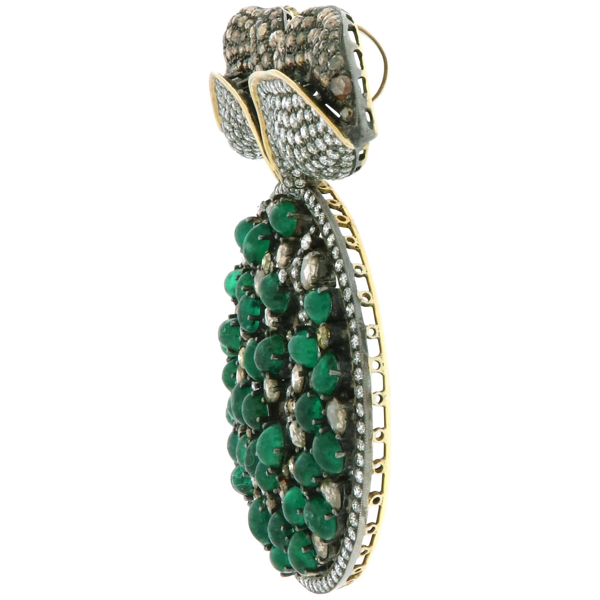 Emerald and Diamond Brooch Pendant  For Sale
