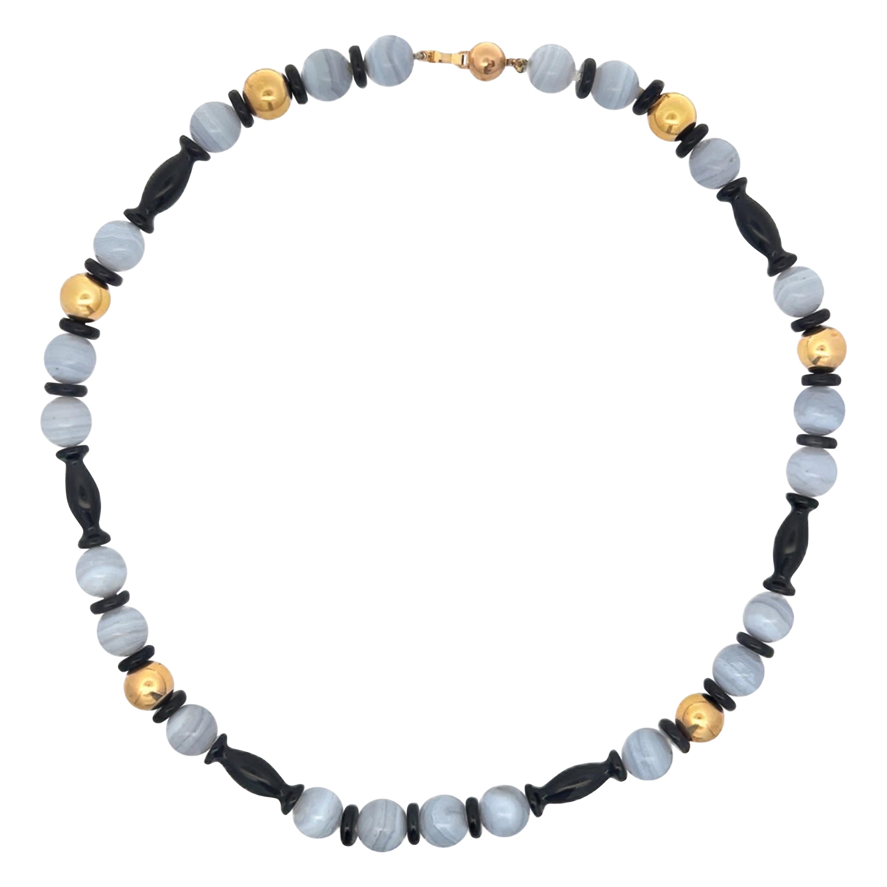 Quartz and Onyx Beaded Necklace