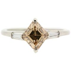 Certified 1.39 Carat Fancy Brown Diamond Cut Diamond Platinum Ring