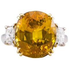 GIA Certified 12.28 Carat Yellow Sapphire Diamond Ring