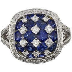 Sapphire Diamond Cushion Halo Split Shank Cluster Ring 11