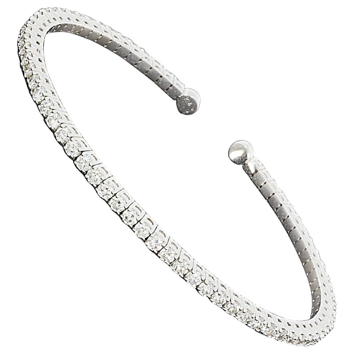 White Gold Round Diamond Prong Set Flexible Bangle Bracelet