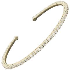 Yellow Gold Round Diamond Prong Set Flexible Bangle Bracelet 11