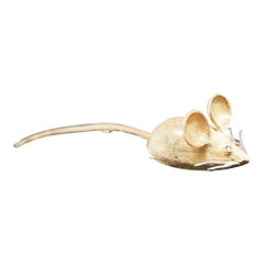 18 Karat Gelbgold Maus Rubin Augen mit langer Schleife Brosche Pin