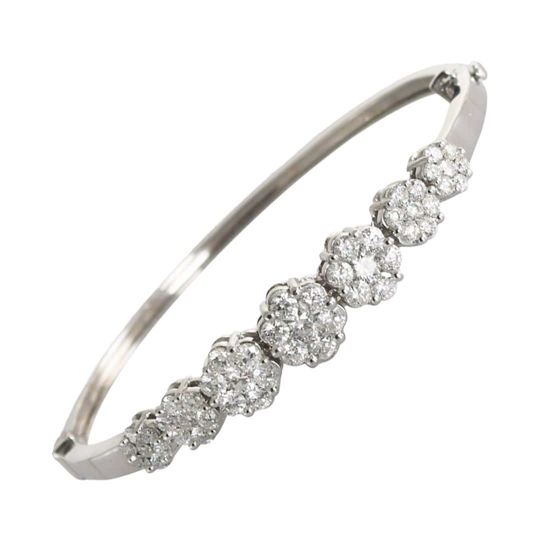 14K White Gold Diamond Bangle Bracelet 3.50ct