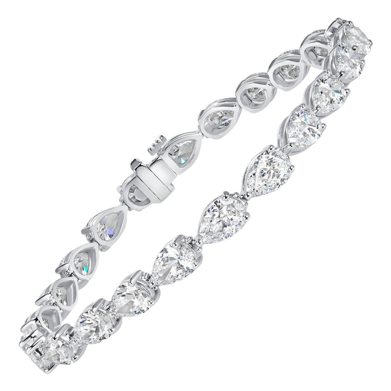 GIA certified 11.59 CTW Pear Shape Diamond Tennis Bracelet in 14K White Gold For Sale