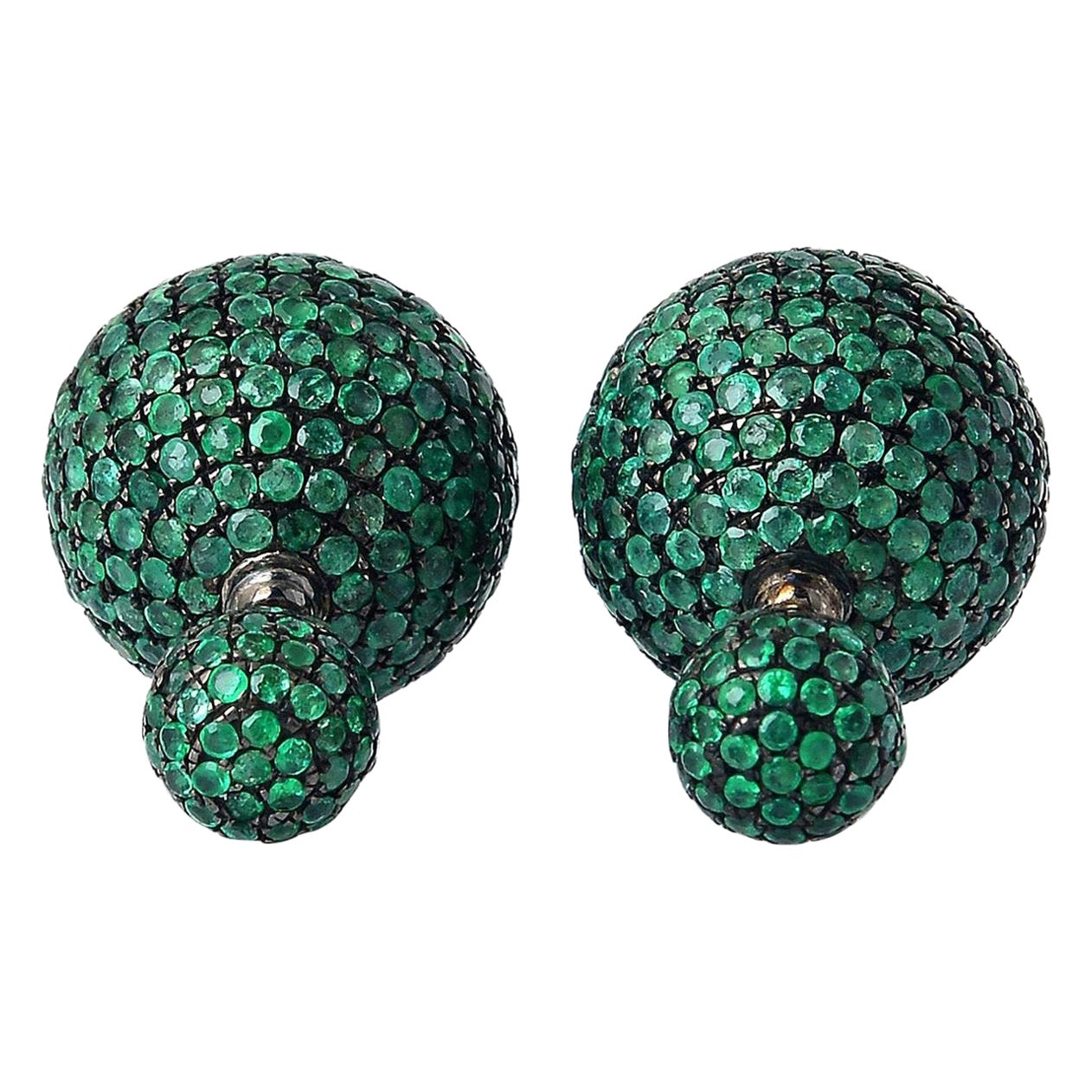 Front Back Double Sided Emerald Stud Earrings