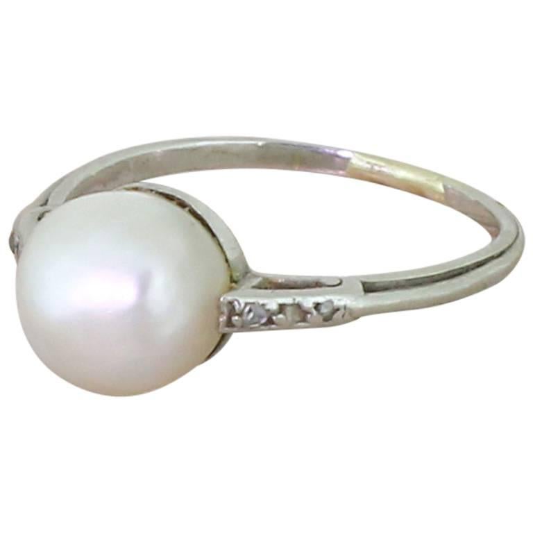 Art Deco Natural Saltwater Pearl Solitaire Ring For Sale