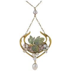 Georges Fouquet French Art Nouveau Opal, Pearl, Gold and Enamel Pendant