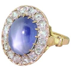 Art Deco 10.45 Carat Star Sapphire & Rose Cut Diamond Ring, French, circa 1915