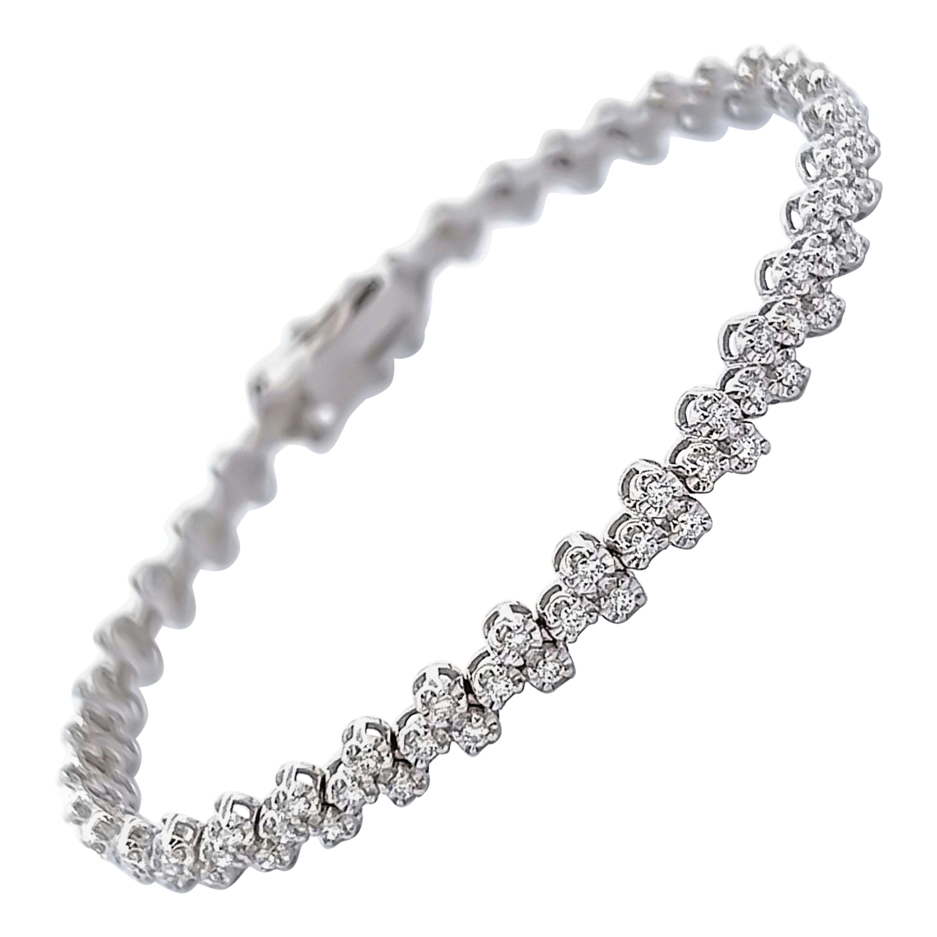 1.28ct Three-Row Clover Diamond Tennis Bracelet 18k White Gold