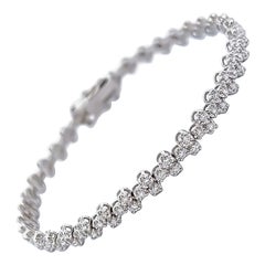 1.28ct Three-Row Clover Diamond Tennis Bracelet 18k White Gold
