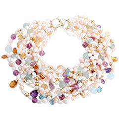 Vintage Stunning Freshwater Pearl Gemstone Gold Necklace