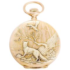 Patek Philippe  Yellow Gold Hunting Case Pocket Watch Wildlife Scene