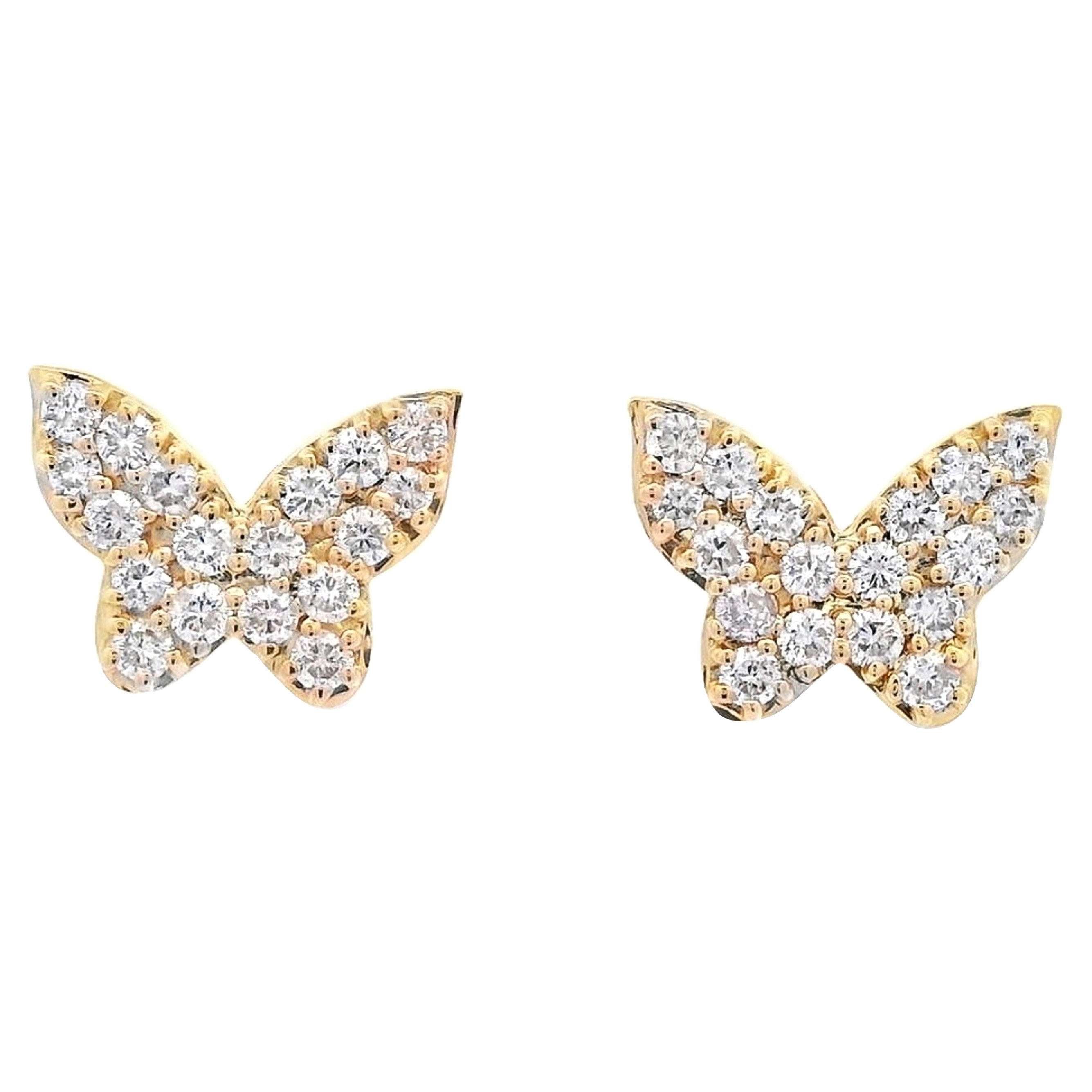 Alexander Beverly Hills 0.65ct Butterfly Diamond Stud Earrings Yellow Gold For Sale